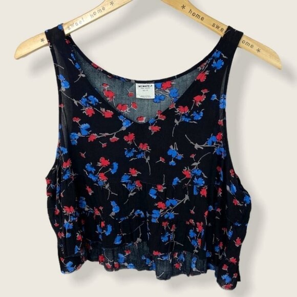 Free People Tiered Floral Crop Top Crinkle Flowy Size XS Tank Boho Y2K Retro 90s - Picture 2 of 7